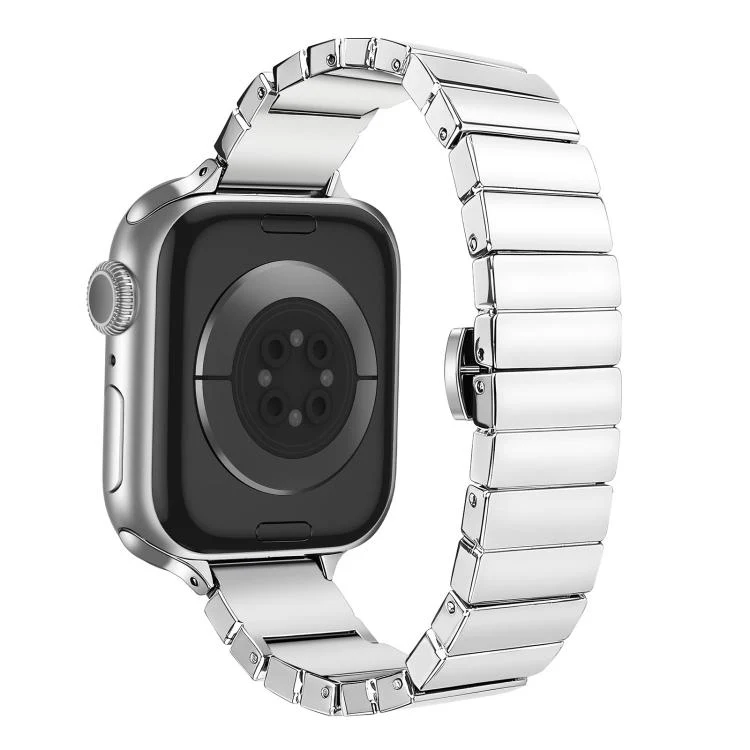 For Apple Watch 42mm / 41mm / 40mm / 38mm Piano Key Design Stainless Steel Folding Clasp Metal Watch Band(Glitter Silver) - Image 2