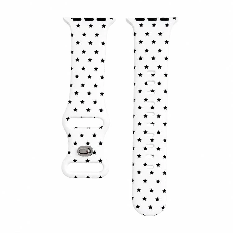 For Apple Watch 42mm / 41mm / 40mm / 38mm Printed Reverse Buckle Silicone Watch Band(Black Stars on White)