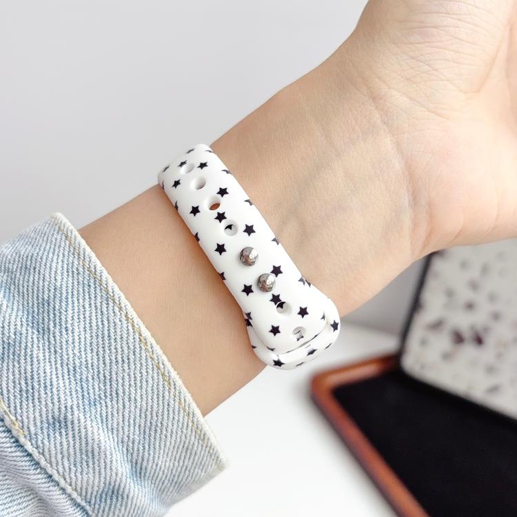 For Apple Watch 42mm / 41mm / 40mm / 38mm Slim Printed Reverse Buckle Silicone Watch Band(Black Stars on White) - Image 4