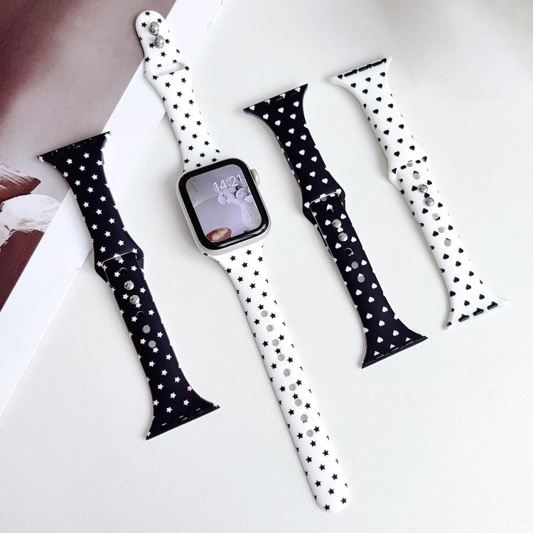 For Apple Watch 42mm / 41mm / 40mm / 38mm Slim Printed Reverse Buckle Silicone Watch Band(Black Stars on White) - Image 6