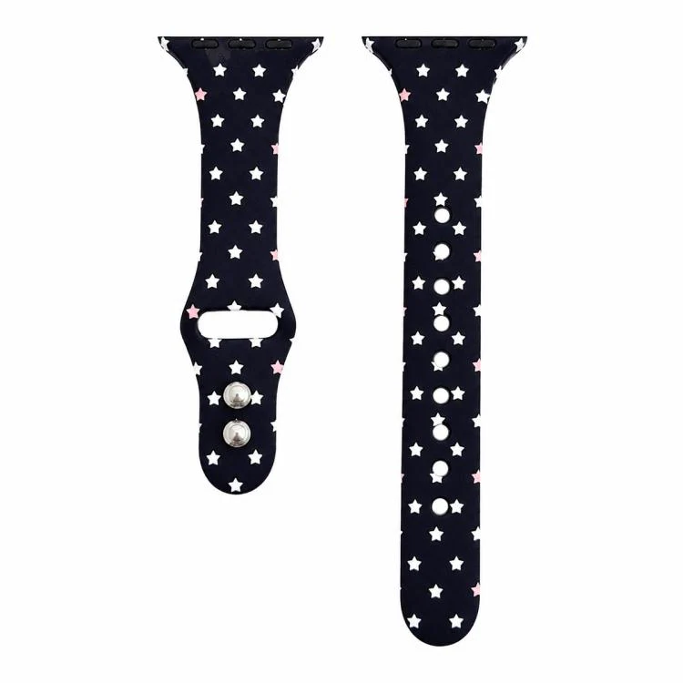 For Apple Watch 42mm / 41mm / 40mm / 38mm Slim Printed Reverse Buckle Silicone Watch Band(White Heart on Black)