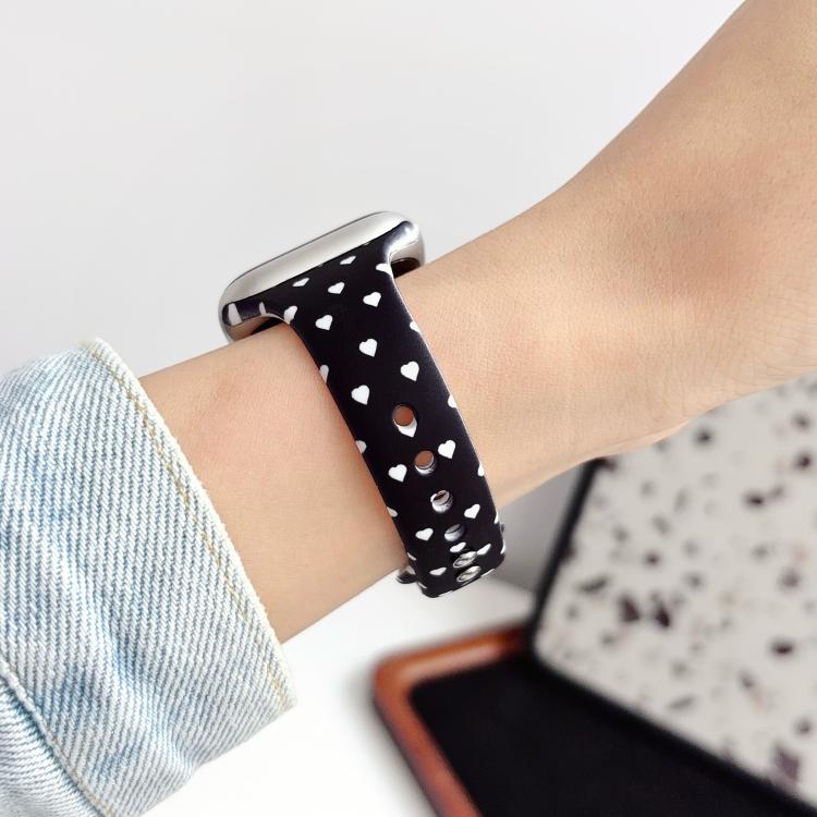 For Apple Watch 42mm / 41mm / 40mm / 38mm Slim Printed Reverse Buckle Silicone Watch Band(White Stars on Black) - Image 3