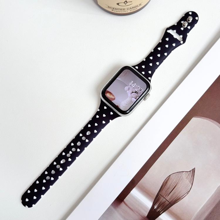 For Apple Watch 42mm / 41mm / 40mm / 38mm Slim Printed Reverse Buckle Silicone Watch Band(White Stars on Black) - Image 5