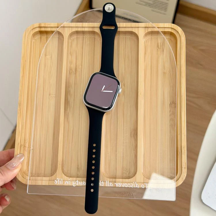 For Apple Watch 46mm / 49mm / 45mm / 44mm Angled Connector Slim Reverse Buckle Silicone Watch Band(Black) - Image 3
