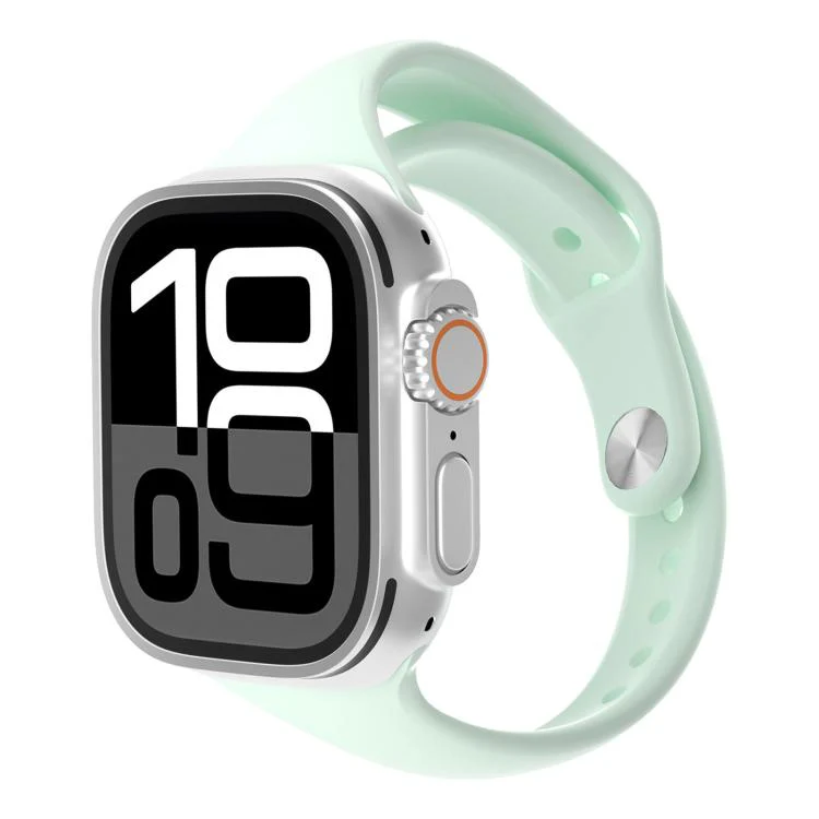 For Apple Watch 46mm / 49mm / 45mm / 44mm Angled Connector Slim Reverse Buckle Silicone Watch Band(Light Mint)