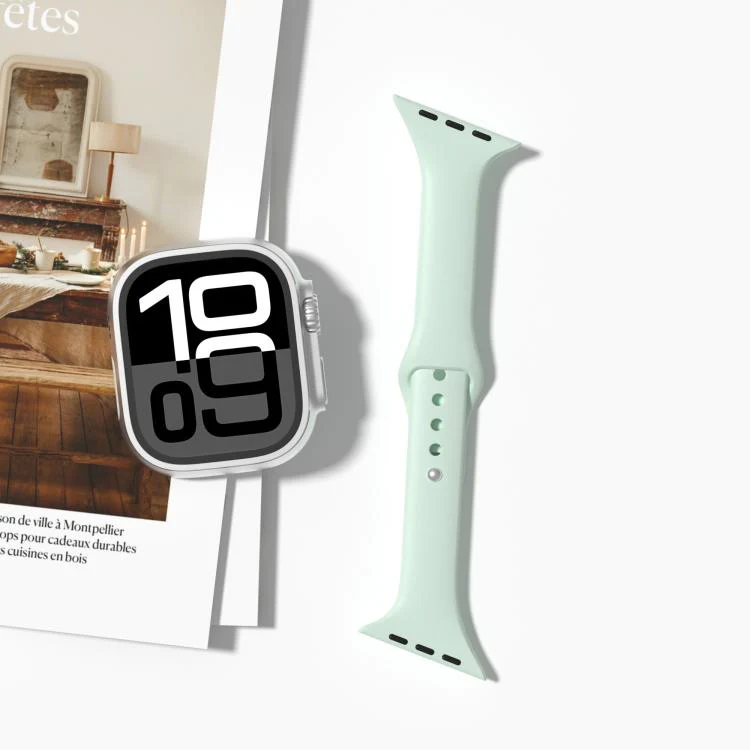 For Apple Watch 46mm / 49mm / 45mm / 44mm Angled Connector Slim Reverse Buckle Silicone Watch Band(Light Mint) - Image 2