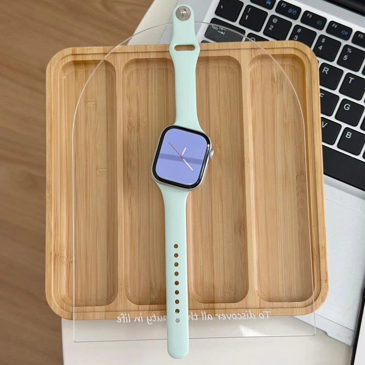 For Apple Watch 46mm / 49mm / 45mm / 44mm Angled Connector Slim Reverse Buckle Silicone Watch Band(Light Mint) - Image 3