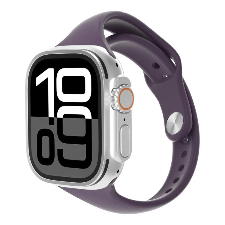 For Apple Watch 46mm / 49mm / 45mm / 44mm Angled Connector Slim Reverse Buckle Silicone Watch Band(Plum)