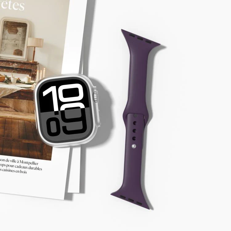 For Apple Watch 46mm / 49mm / 45mm / 44mm Angled Connector Slim Reverse Buckle Silicone Watch Band(Plum) - Image 2