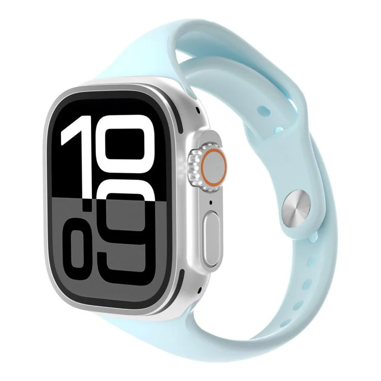 For Apple Watch 46mm / 49mm / 45mm / 44mm Angled Connector Slim Reverse Buckle Silicone Watch Band(Sky Blue)