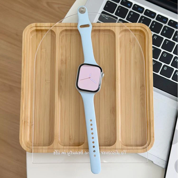 For Apple Watch 46mm / 49mm / 45mm / 44mm Angled Connector Slim Reverse Buckle Silicone Watch Band(Sky Blue) - Image 3
