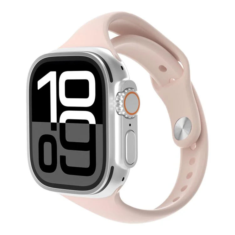 For Apple Watch 46mm / 49mm / 45mm / 44mm Angled Connector Slim Reverse Buckle Silicone Watch Band(Vintage Rose)