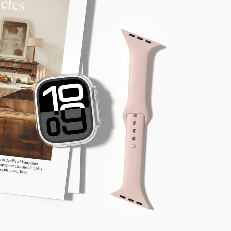 For Apple Watch 46mm / 49mm / 45mm / 44mm Angled Connector Slim Reverse Buckle Silicone Watch Band(Vintage Rose) - Image 2