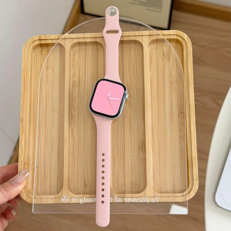 For Apple Watch 46mm / 49mm / 45mm / 44mm Angled Connector Slim Reverse Buckle Silicone Watch Band(Vintage Rose) - Image 3