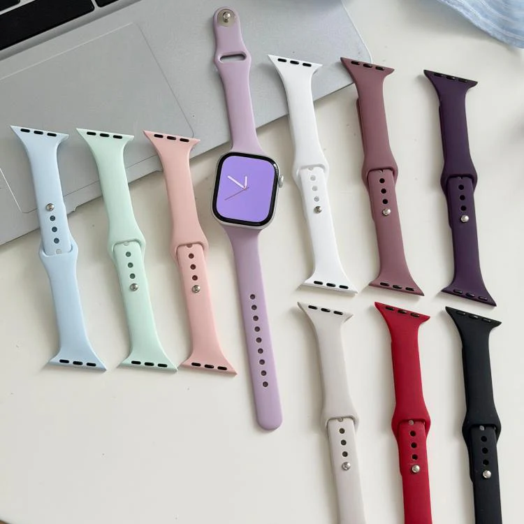 For Apple Watch 46mm / 49mm / 45mm / 44mm Angled Connector Slim Reverse Buckle Silicone Watch Band(Vintage Rose) - Image 5