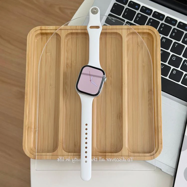 For Apple Watch 46mm / 49mm / 45mm / 44mm Angled Connector Slim Reverse Buckle Silicone Watch Band(White) - Image 3