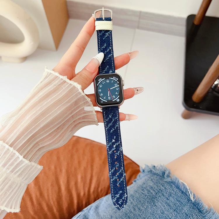 For Apple Watch 46mm / 49mm / 45mm / 44mm Denim Canvas Pin Buckle Watch Band(Dark Blue)
