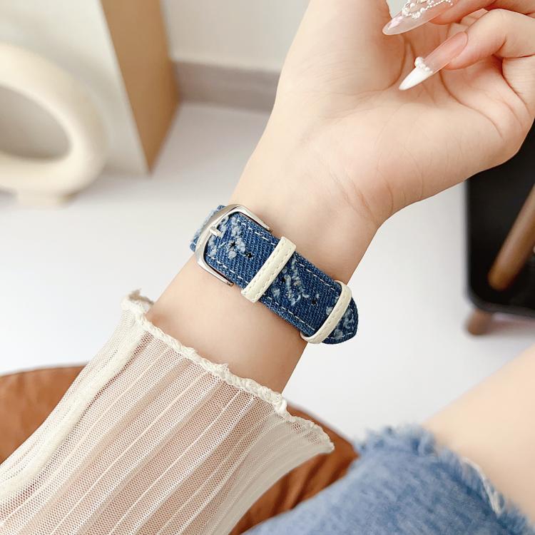 For Apple Watch 46mm / 49mm / 45mm / 44mm Denim Canvas Pin Buckle Watch Band(Distressed Blue) - Image 4