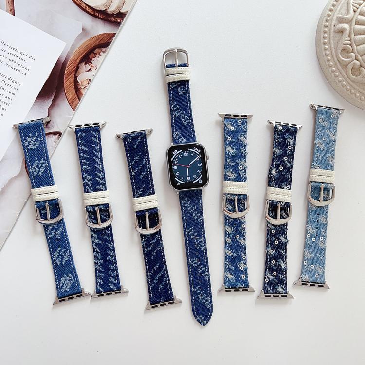 For Apple Watch 46mm / 49mm / 45mm / 44mm Denim Canvas Pin Buckle Watch Band(Royal Blue) - Image 5
