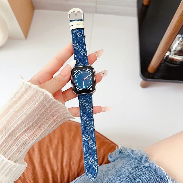For Apple Watch 46mm / 49mm / 45mm / 44mm Denim Canvas Pin Buckle Watch Band(Vintage Blue)