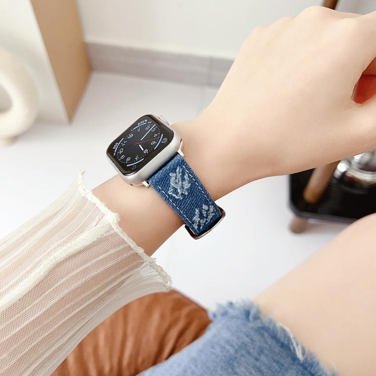 For Apple Watch 46mm / 49mm / 45mm / 44mm Denim Canvas Pin Buckle Watch Band(Vintage Blue) - Image 3