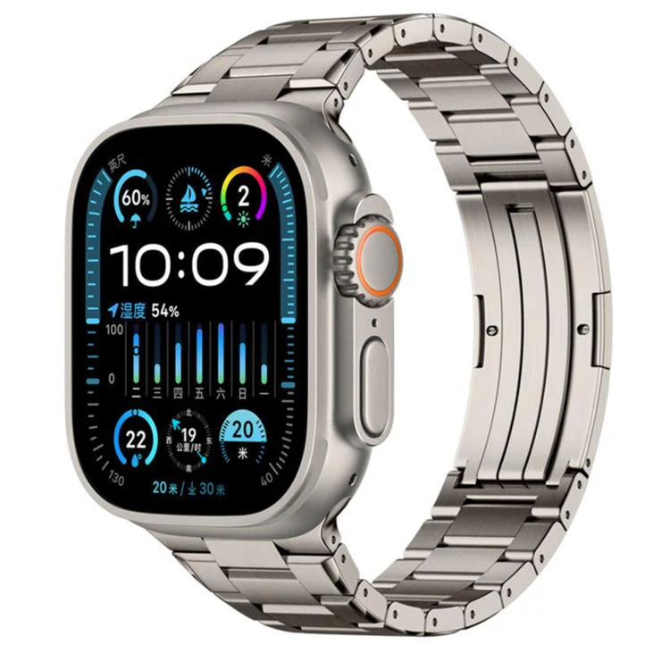 For Apple Watch 46mm / 49mm / 45mm / 44mm Double Press Folding Clasp Titanium Watch Band(Titanium)