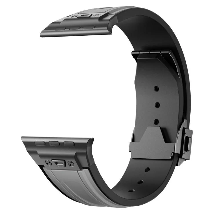 For Apple Watch 46mm / 49mm / 45mm / 44mm I-shaped Nail Folding Buckle Two Color Silicone Watch Band(Black Gray) - Image 2