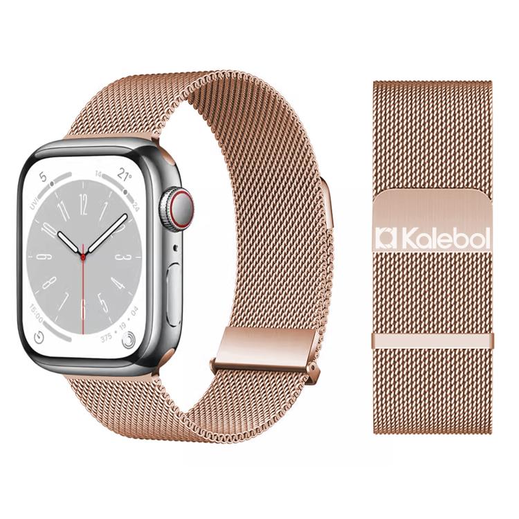 For Apple Watch 46mm / 49mm / 45mm / 44mm Kalebol Double Link Milanese Double Magnetic Stainless Steel Watch Band(Rose Gold)