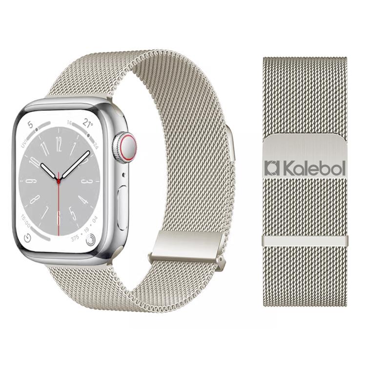 For Apple Watch 46mm / 49mm / 45mm / 44mm Kalebol Double Link Milanese Double Magnetic Stainless Steel Watch Band(Starlight)