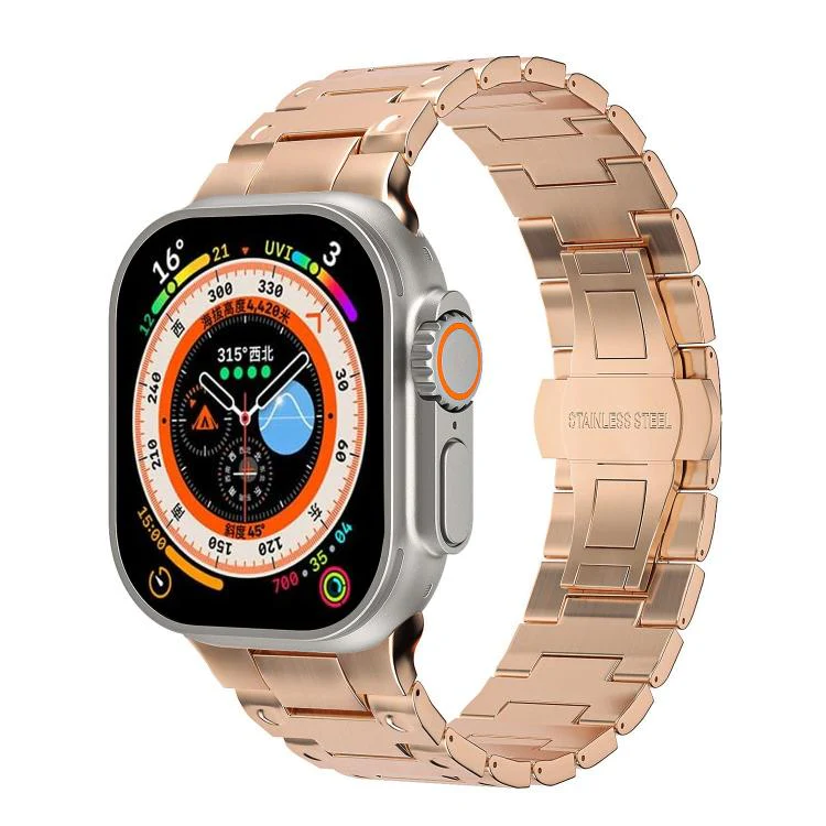 For Apple Watch 46mm / 49mm / 45mm / 44mm Mechanical-Style Butterfly Clasp Metal Watch Band(Rose Gold)