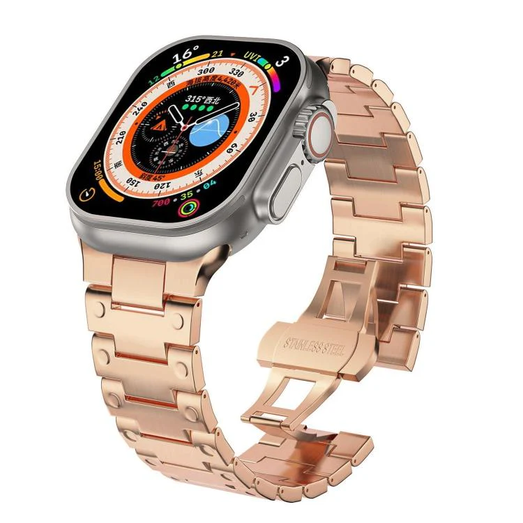 For Apple Watch 46mm / 49mm / 45mm / 44mm Mechanical-Style Butterfly Clasp Metal Watch Band(Rose Gold) - Image 2