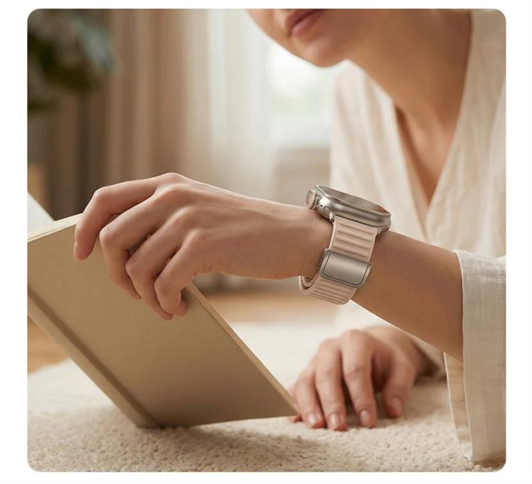 For Apple Watch 46mm / 49mm / 45mm / 44mm Mountain Pattern Loop Magnetic Buckle Silicone Watch Band(Pink) - Image 6
