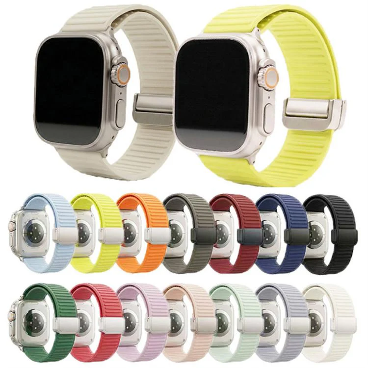 For Apple Watch 46mm / 49mm / 45mm / 44mm Mountain Pattern Loop Magnetic Buckle Silicone Watch Band(Wine Red) - Image 2