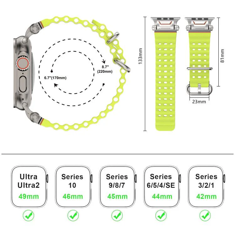 For Apple Watch 46mm / 49mm / 45mm / 44mm Ocean Mecha Metal Connector Silicone Watch Band(Black) - Image 6