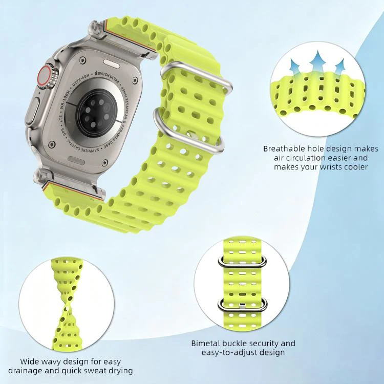 For Apple Watch 46mm / 49mm / 45mm / 44mm Ocean Mecha Metal Connector Silicone Watch Band(Black) - Image 8