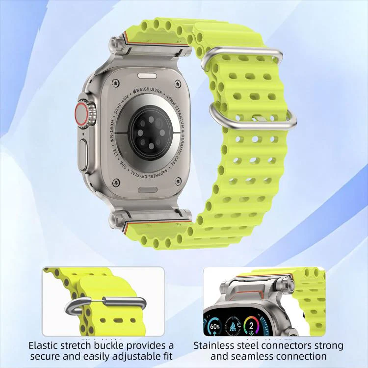 For Apple Watch 46mm / 49mm / 45mm / 44mm Ocean Mecha Metal Connector Silicone Watch Band(Black) - Image 9