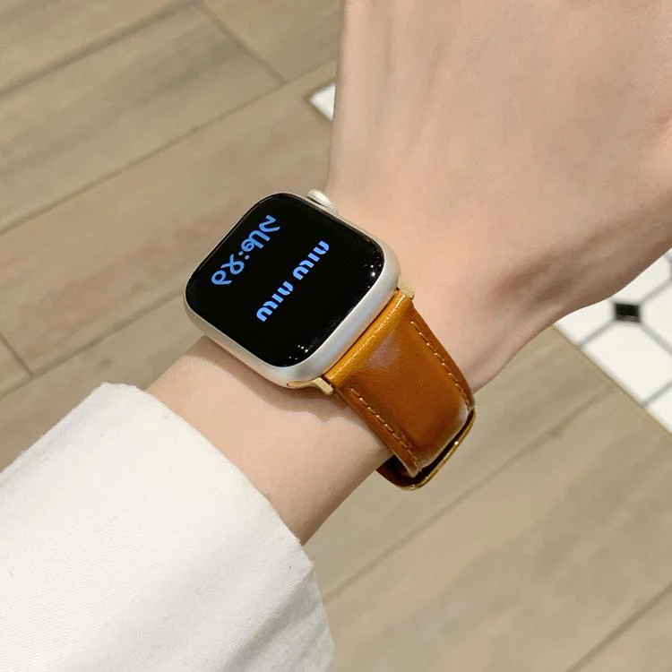 For Apple Watch 46mm / 49mm / 45mm / 44mm Oil Waxed Genuine Leather Pin Buckle Watch Band(Brown) - Image 2