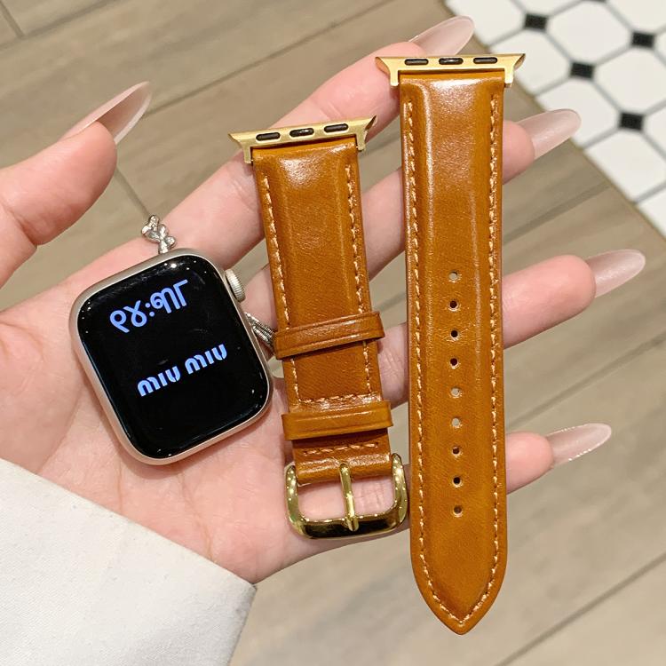 For Apple Watch 46mm / 49mm / 45mm / 44mm Oil Waxed Genuine Leather Pin Buckle Watch Band(Brown) - Image 4