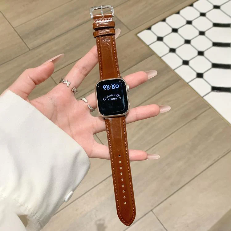 For Apple Watch 46mm / 49mm / 45mm / 44mm Oil Waxed Genuine Leather Pin Buckle Watch Band(Dark Brown)