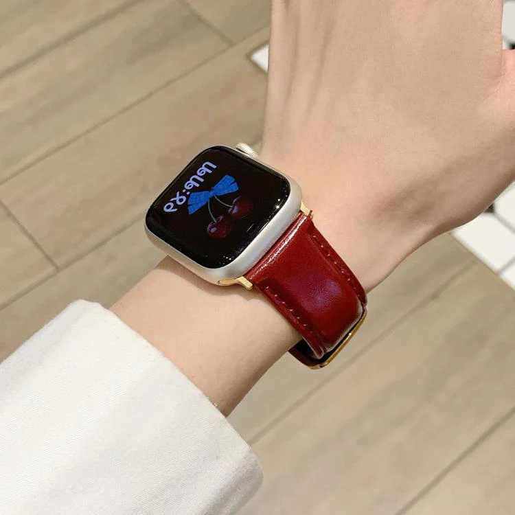 For Apple Watch 46mm / 49mm / 45mm / 44mm Oil Waxed Genuine Leather Pin Buckle Watch Band(Red) - Image 2