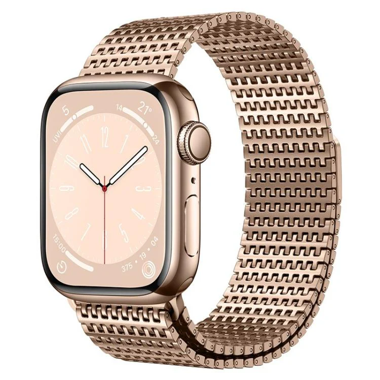 For Apple Watch 46mm / 49mm / 45mm / 44mm Pin-Chain Milanese Magnetic Watch Band(Rose Gold)