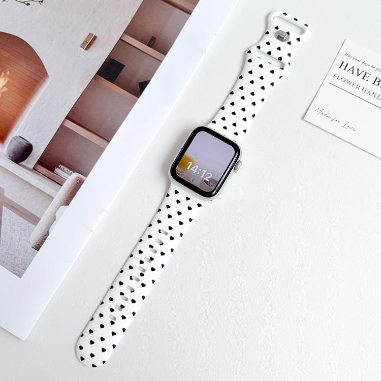 For Apple Watch 46mm / 49mm / 45mm / 44mm Printed Reverse Buckle Silicone Watch Band(Black Heart on White) - Image 5