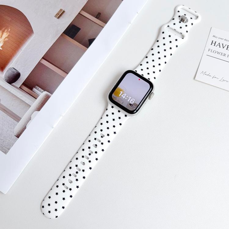For Apple Watch 46mm / 49mm / 45mm / 44mm Printed Reverse Buckle Silicone Watch Band(Black Stars on White) - Image 5
