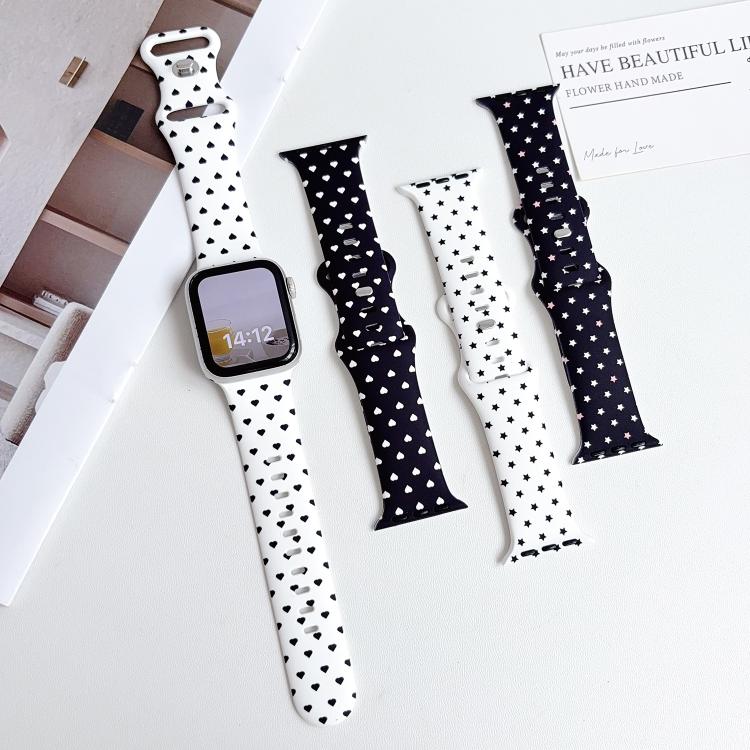 For Apple Watch 46mm / 49mm / 45mm / 44mm Printed Reverse Buckle Silicone Watch Band(White Stars on Black) - Image 6