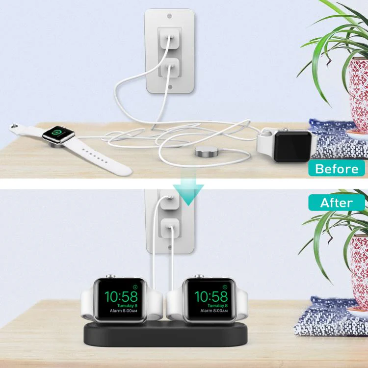 For Apple Watch / Earphone AhaStyle DD97 Storage Base 2 In 1 Desktop Charging Silicone Dock(Black) - Image 3