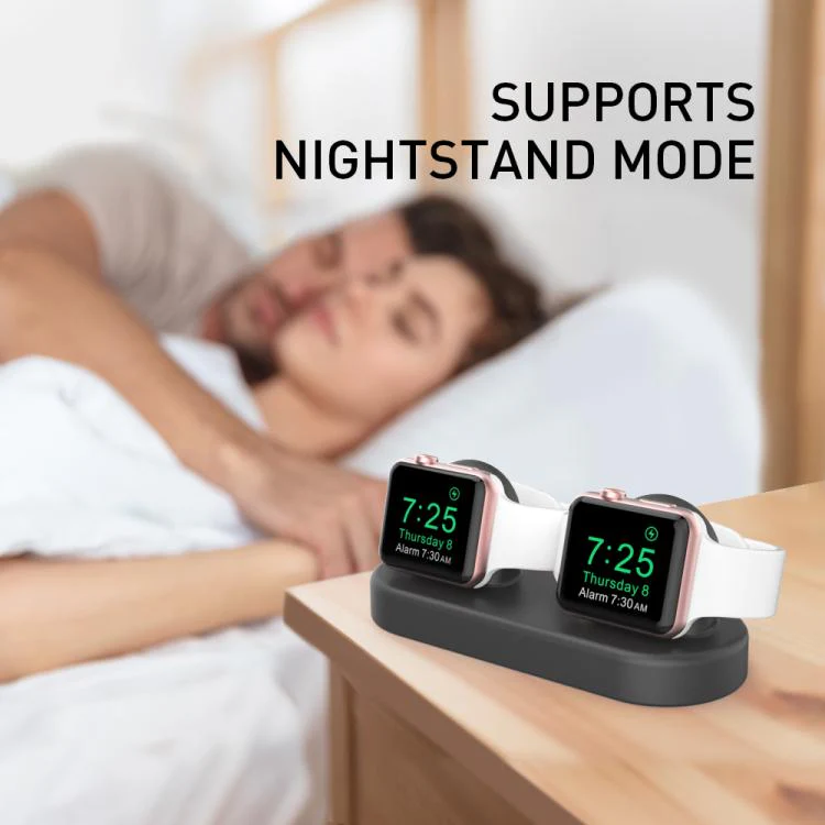 For Apple Watch / Earphone AhaStyle DD97 Storage Base 2 In 1 Desktop Charging Silicone Dock(Black) - Image 4