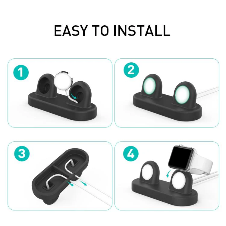 For Apple Watch / Earphone AhaStyle DD97 Storage Base 2 In 1 Desktop Charging Silicone Dock(Black) - Image 6