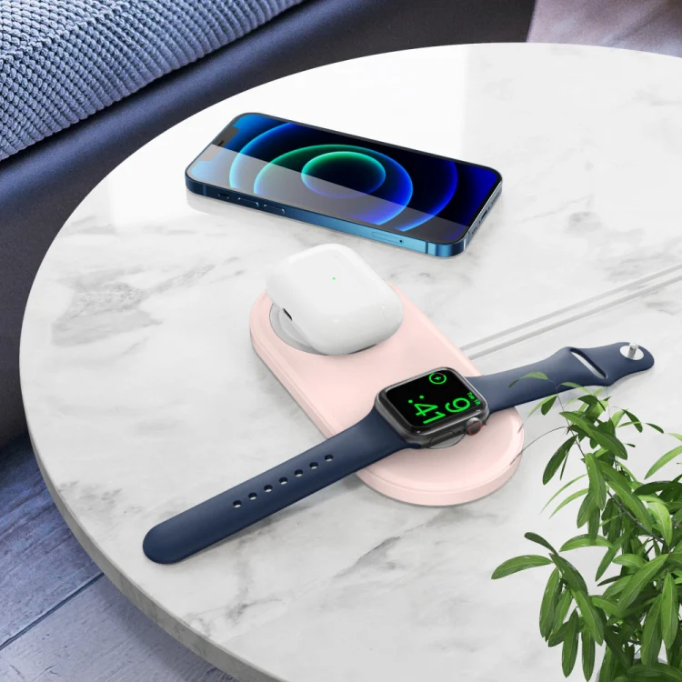 For Apple Watch / iPhone AhaStyle PT135 2 In 1 Silicone Wireless Charging Base(Midnight Blue) - Image 2