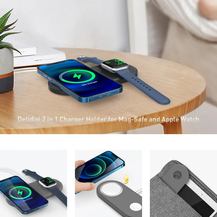 For Apple Watch / iPhone AhaStyle PT135 2 In 1 Silicone Wireless Charging Base(Midnight Blue) - Image 7