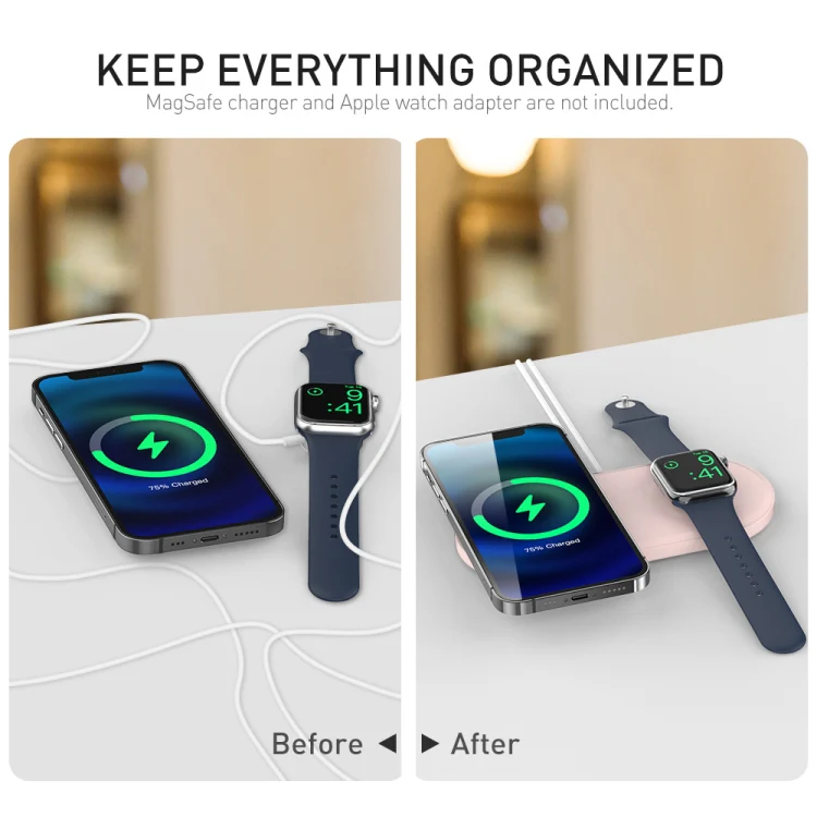 For Apple Watch / iPhone AhaStyle PT135 2 In 1 Silicone Wireless Charging Base(Pink) - Image 6